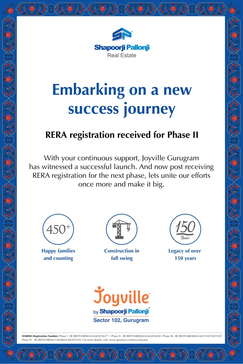 RERA received for Shapoorji Pallonji Joyville Phase 2 project in Gurgaon